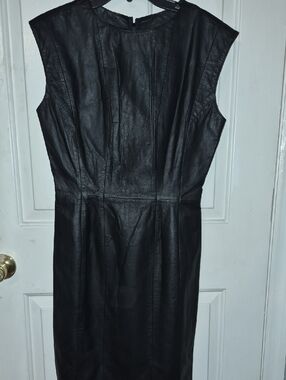 Vintage Genuine Leather Sleeveless Midi Dress Size M
